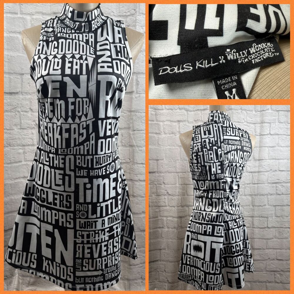 Dolls Kill Willy Wonka Dipping Dreams Dress Womens Size Medium Oompa Loompa